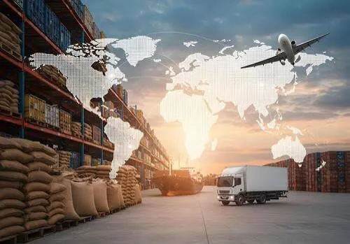 Air, sea and road freight with a global route map